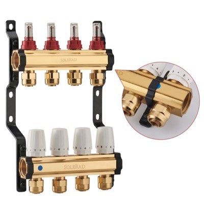 Flowmetre ve manuel valf çekirdeği ile pirinç manifoldu